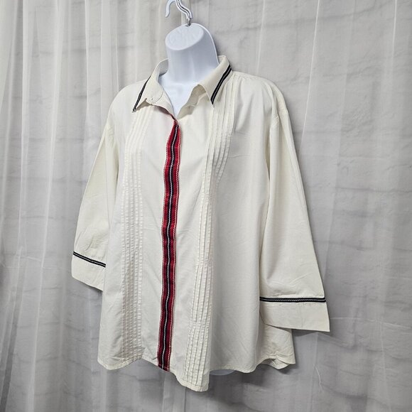 Vintage Chico's Off White Pintuck Blouse Boho Classic 3 (XL) - Picture 6 of 11